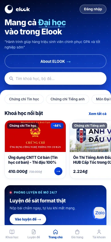Elook home screen on mobile
