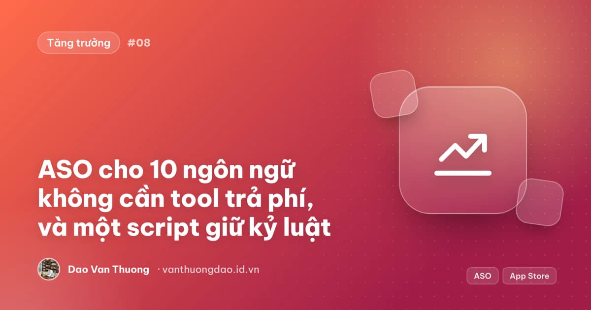 Ảnh bìa: ba trường metadata App Store đổ vào một chỉ mục tìm kiếm, có script kiểm tra